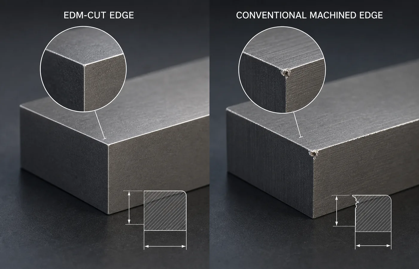 Burr-Free EDM Machining Guide technical illustration