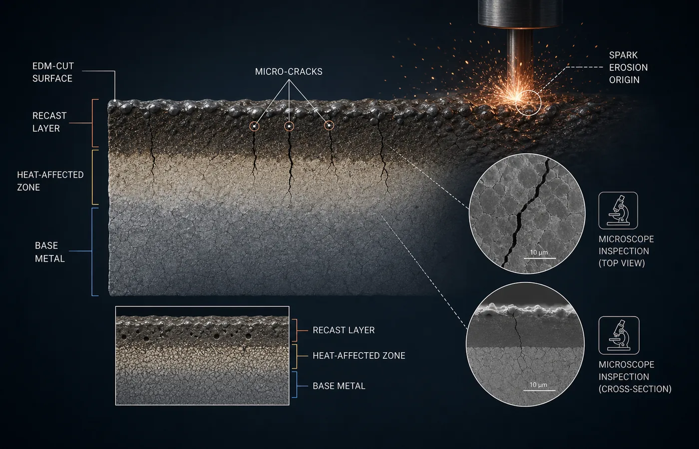 EDM Micro Cracks Guide technical illustration