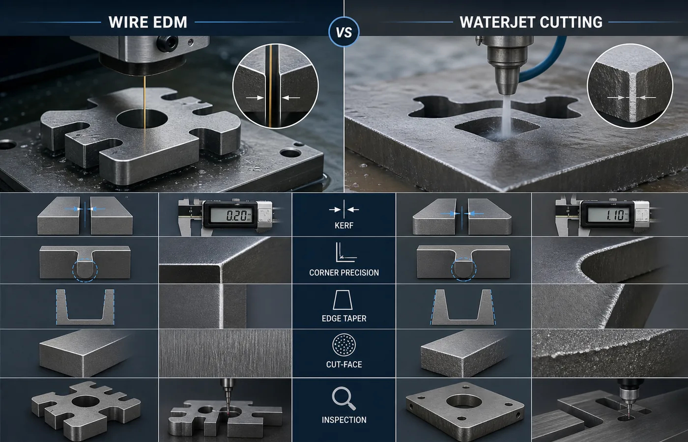 EDM vs Waterjet Cutting technical illustration