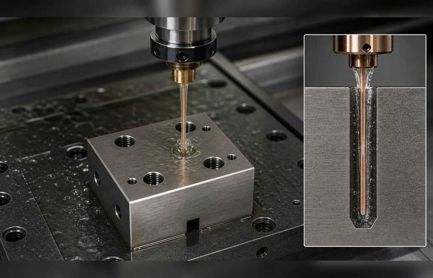 Small hole EDM drilling for precision metal parts