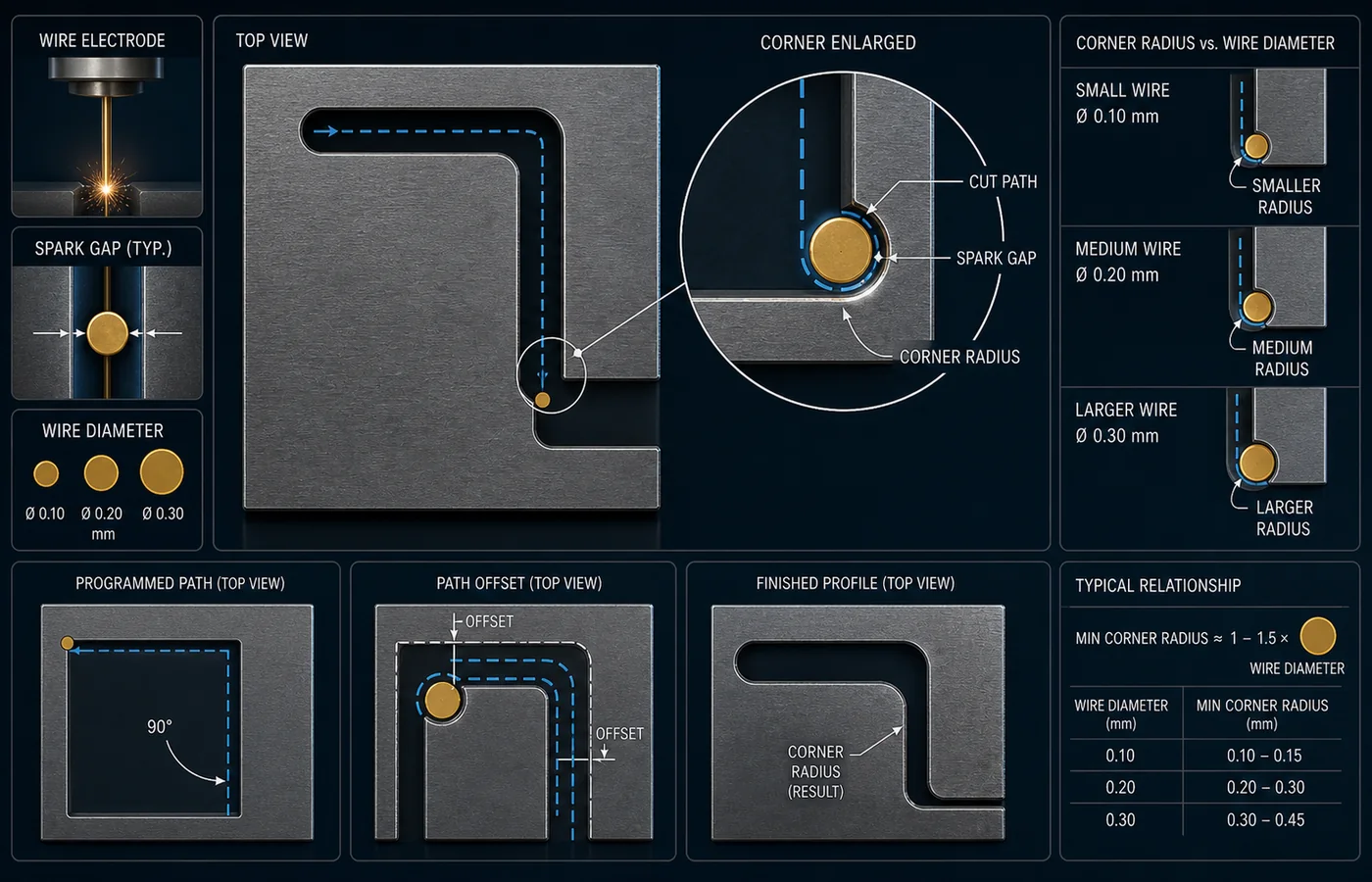 Wire EDM Corner Radius Guide technical illustration