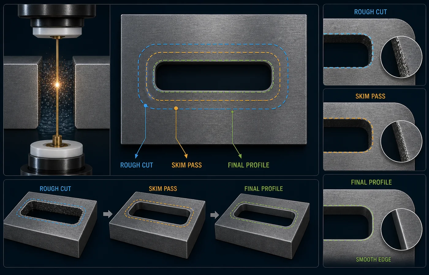 Wire EDM Skim Cut Guide technical illustration