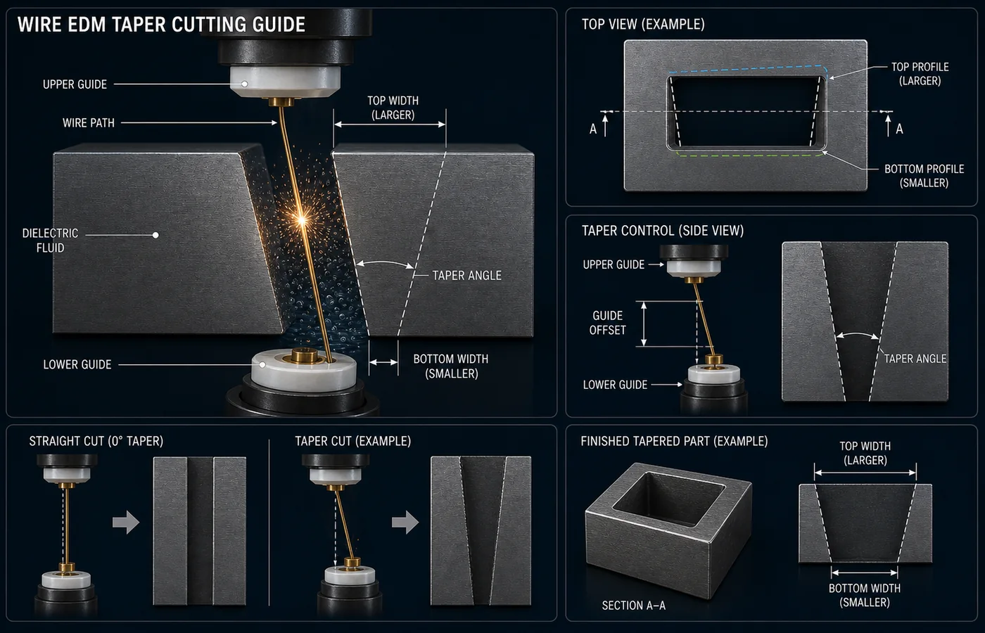 Wire EDM Taper Cutting Guide technical illustration